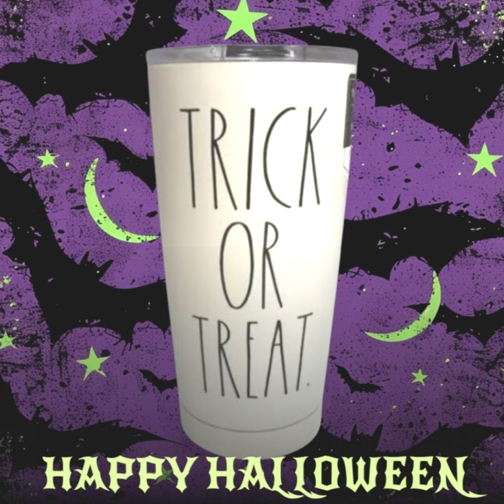 Rae Dunn White TRICK OR TREAT Hot/Cold Travel Mug